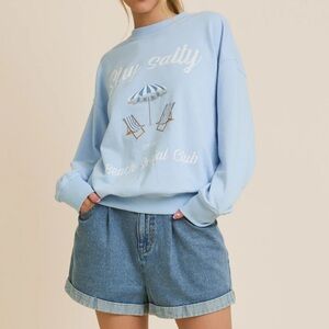 Gilli Stay Salty Social Club Sweatshirt Coastal Casual Beachy Blue Size Large